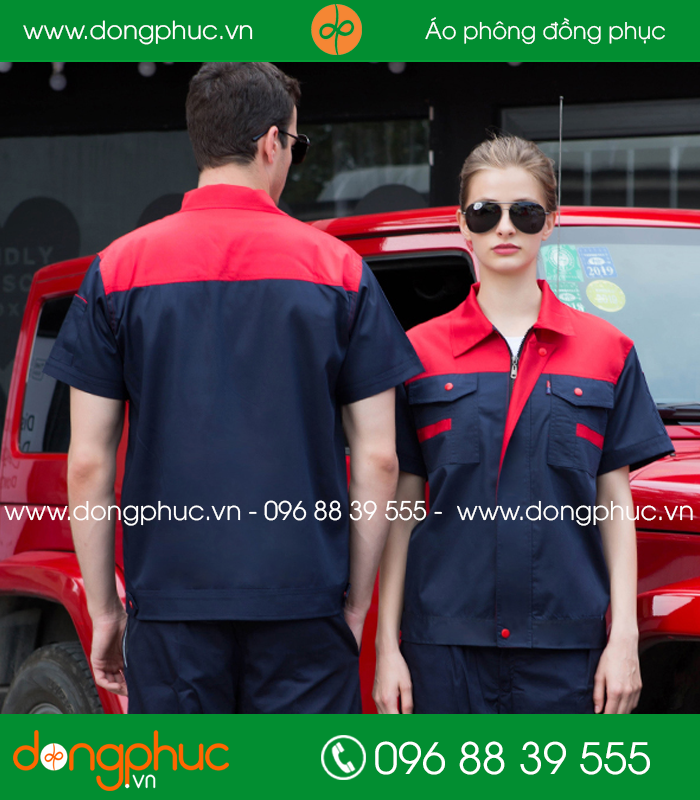 Mẫu bảo hộ màu tím than phối đỏ cộc tay